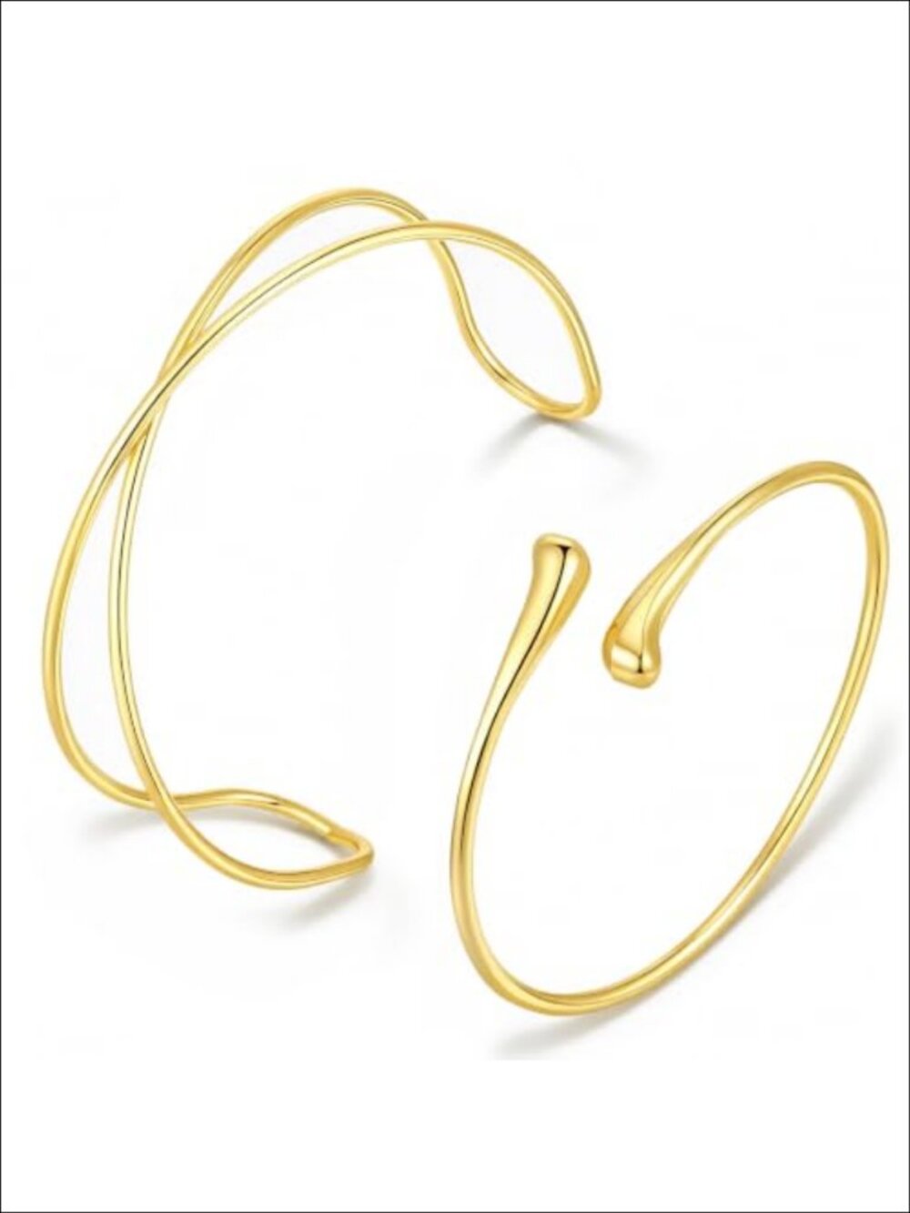 Gold Brass Spiral Arm Cuff Bracelets Set of 2 Adjustable Open Cuff